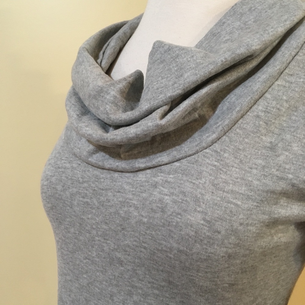 Cowl Neck Long Sleeve Soft Knit Pencil Dress Grey - Picture 4 of 5